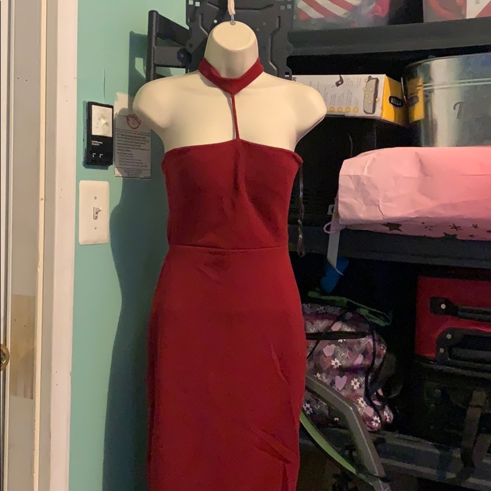 Dark Red Choker Dress
